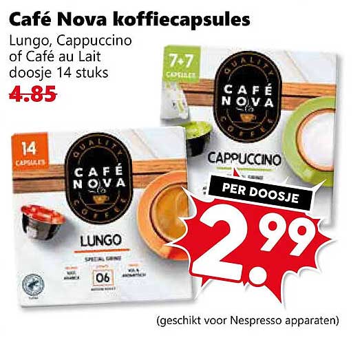 Café Nova koffiecapsules Lungo, Cappuccino of Café au Lait doosje 14 stuks