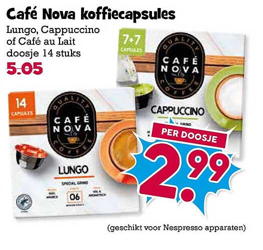 Café Nova koffiecapsules Lungo, Cappuccino of Café au Lait doosje 14 stuks PER DOOSJE