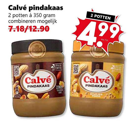 Calvé pindakaas 2 potten à 350 gram combin. 2 POTTEN