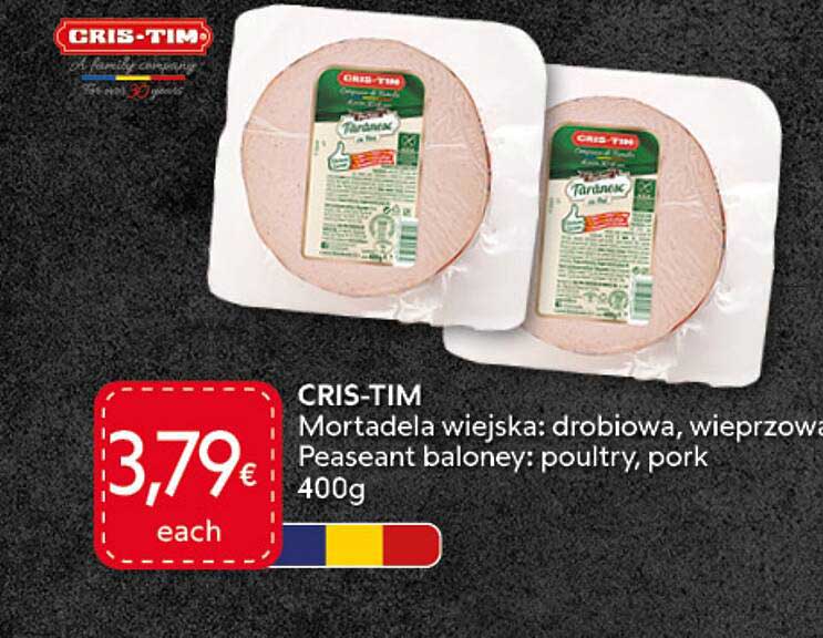 CRIS-TIM Mortadela wiejska: drobiowa, wieprzowa / Peaseant baloney: poultry, pork 400g