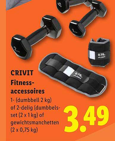CRIVIT Fitness-accessoires 1- (dumbbell 2 kg) of 2-delig (dumbbell-set (2 x 1 kg) of gewichtsmanchetten (2 x 0,75 kg)