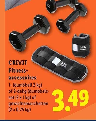 CRIVIT Fitness-accessoires 1- (dumbbell 2 kg) of 2-delig (dumbbell-set 2 x 1 kg) of gewichtsmanchetten (2 x 0,75 kg)