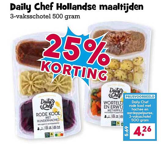 Daily Chef Hollandse maaltijden 3-vakschotel 500 gram 25% KORTING