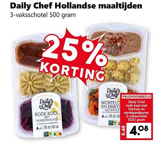 Daily Chef Hollandse maaltijden 3-vakschotel 500 gram 25% korting