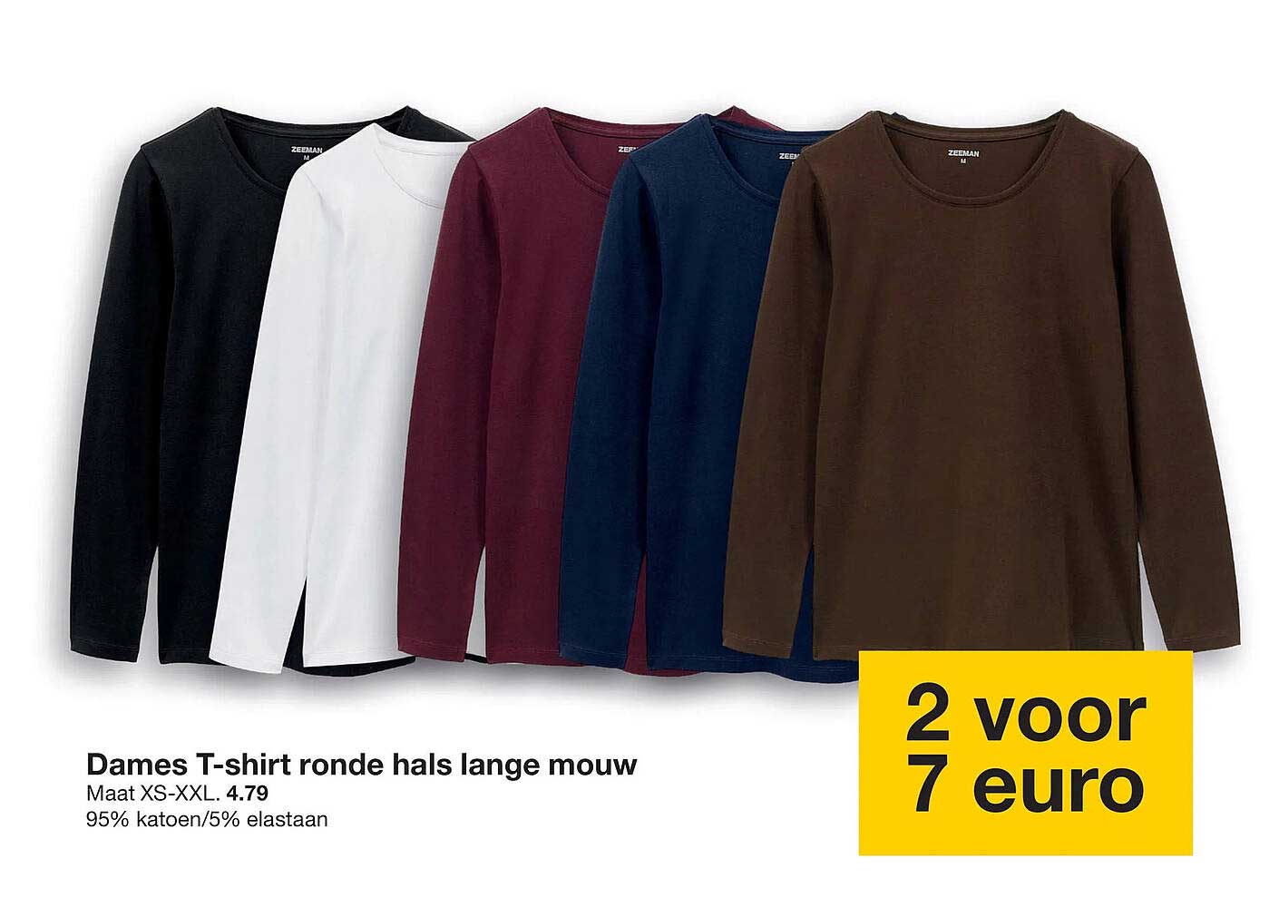 Dames T-shirt ronde hals lange mouw