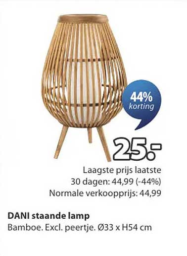 DANI staande lamp Bamboe. Excl. peertje. Ø33 x H54 cm