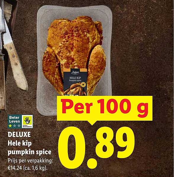 DELUXE Hele kip pumpkin spice Per 100 g