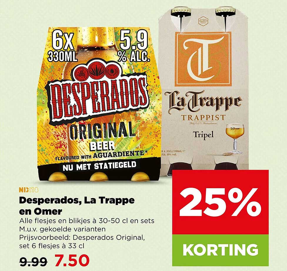 Desperados, La Trappe en Omer 25% KORTING