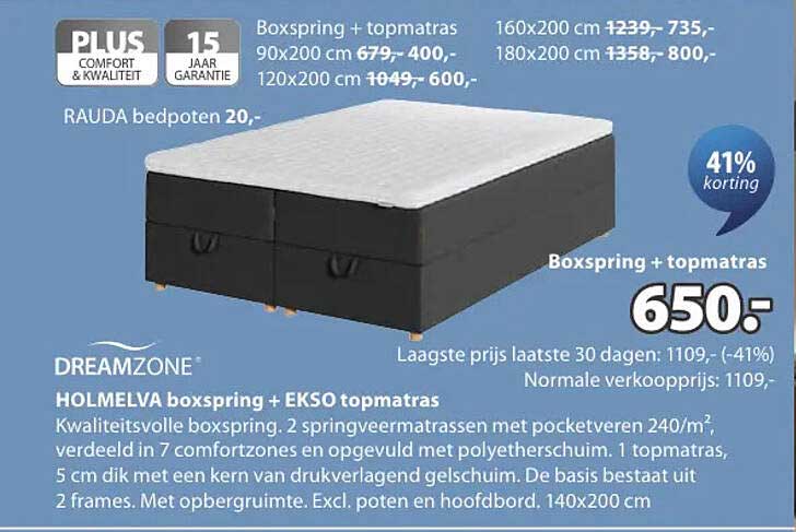 DREAMZONE HOLMELVA boxspring + EKSO topmatras