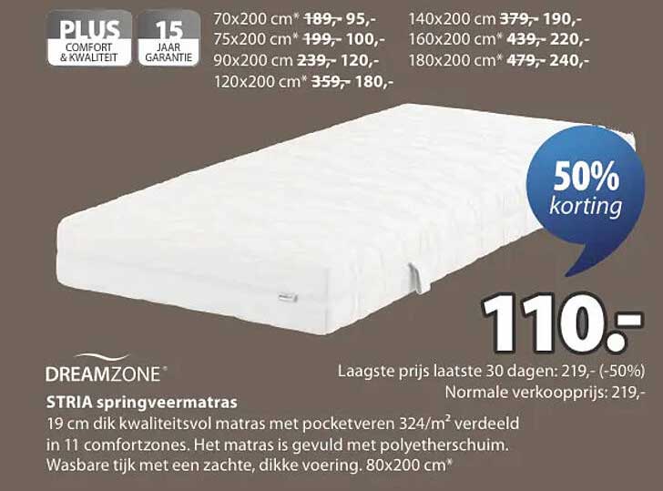 DREAMZONE STRIA springveermatras 50% korting