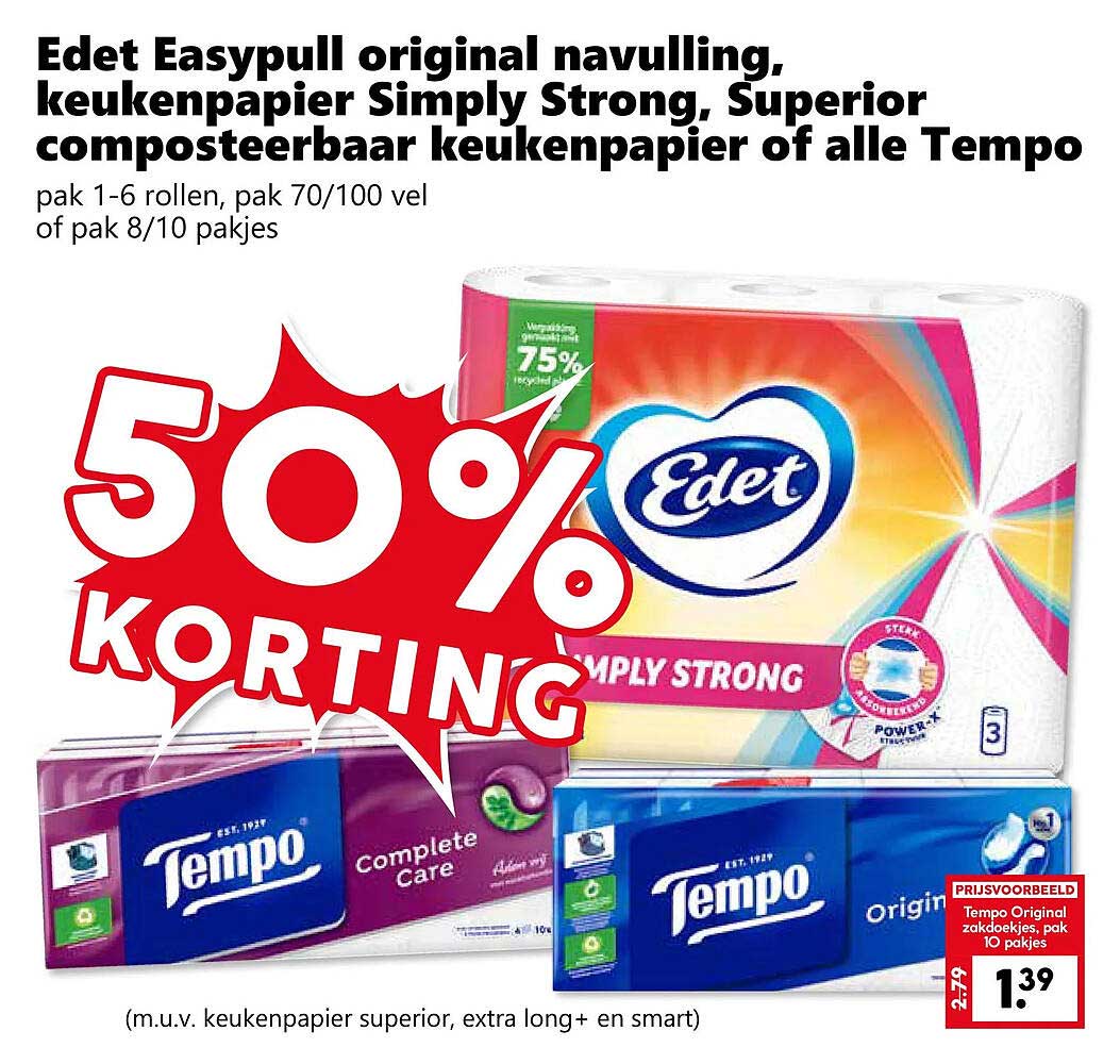 Edet Easypull original navulling, keukenpapier Simply Strong, Superior composteerbaar keukenpapier of alle Tempo 50% KORTING