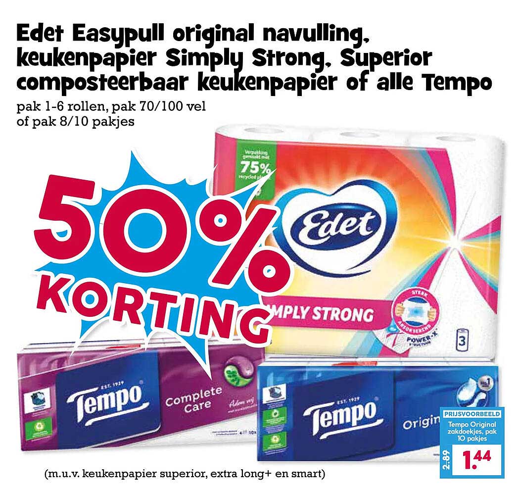 Edet Easypull original navulling, keukenpapier Simply Strong, Superior composteerbaar keukenpapier of alle Tempo 50% korting