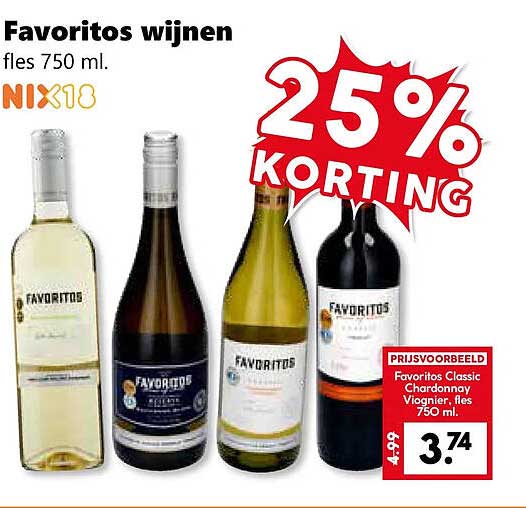 Favoritos wijnen fles 750 ml. 25% KORTING