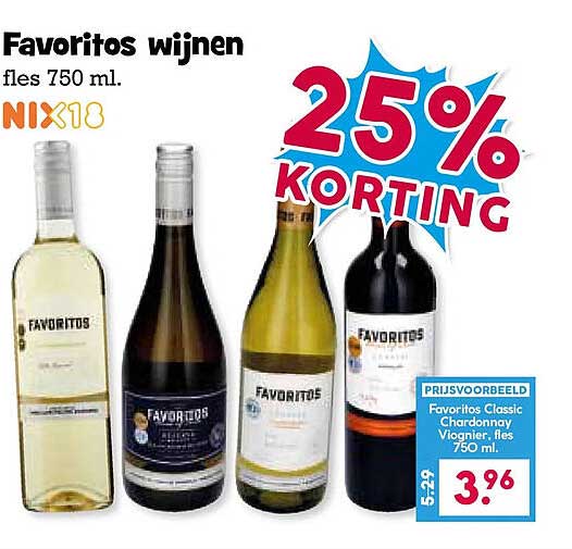 Favoritos wijnen fles 750 ml. 25% korting