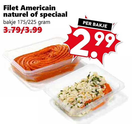 Filet Americain naturel of speciaal bakje 175/225 gram