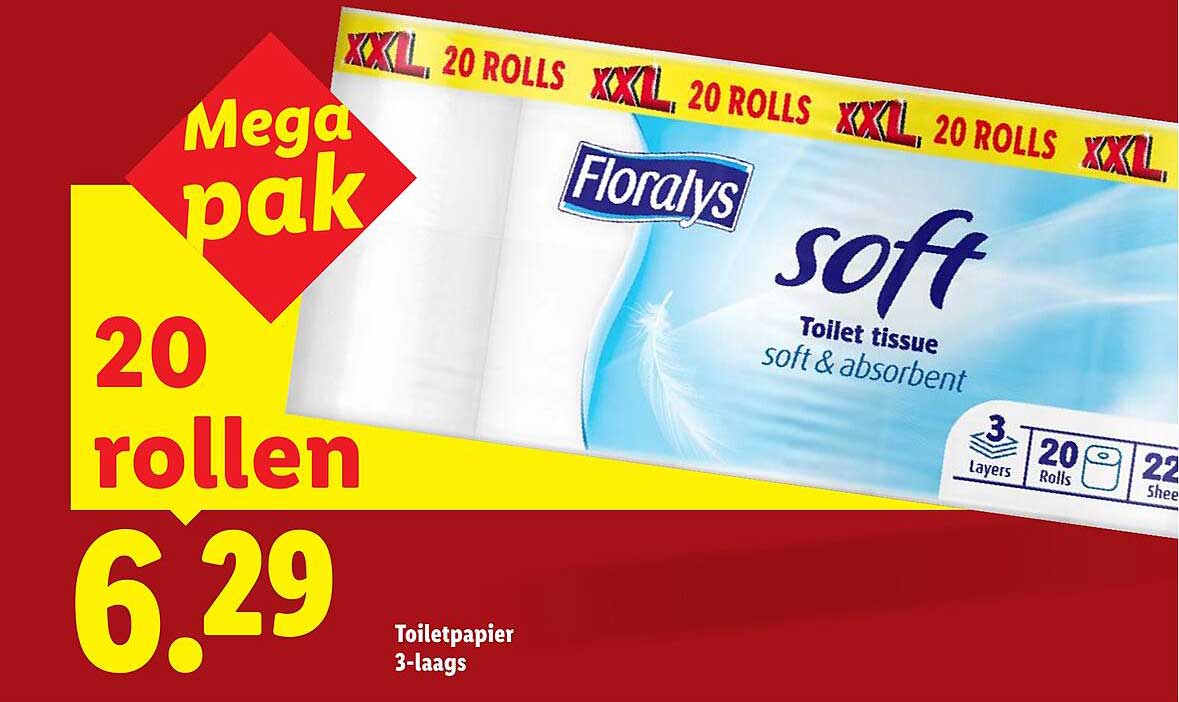 Floralys soft Toilet tissue soft & absorbent Mega pak 20 rollen