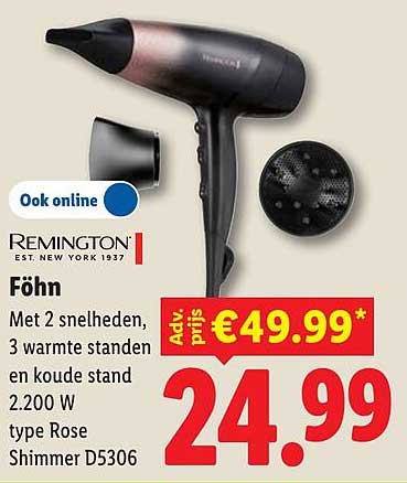 Föhn Met 2 snelheden, 3 warmte standen en koude stand 2.200 W type Rose Shimmer D5306