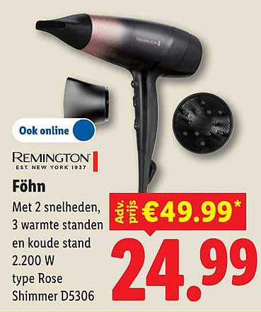 Föhn met 2 snelheden, 3 warmte standen en koude stand 2.200 W type Rose Shimmer D5306