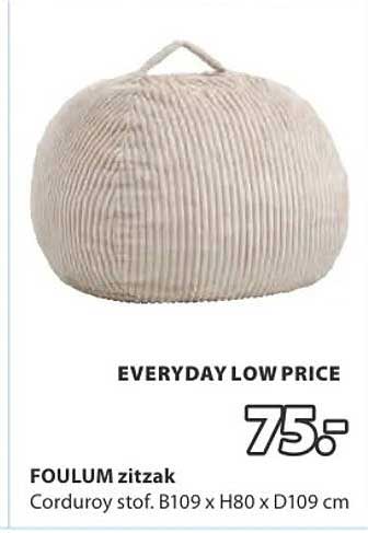FOULUM zitzak Corduroy stof. B109 x H80 x D109 cm EVERYDAY LOW PRICE