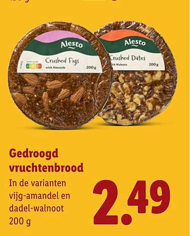 Gedroogd vruchtenbrood in de varianten vijg-amandel en dadel-walnoot 200 g