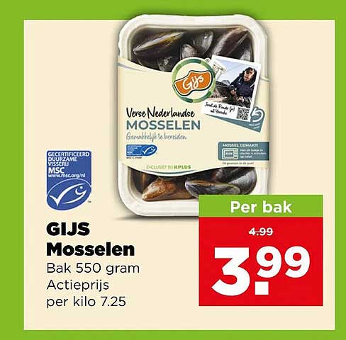 GIJS Mosselen Bak 550 gram Actieprijs per kilo 7.25