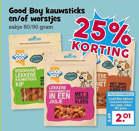 Good Boy kauwsticks en/of worstjes zakje 80/90 gram 25% korting