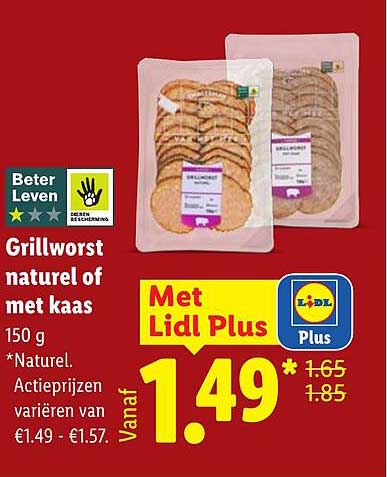 Grillworst naturel of met kaas