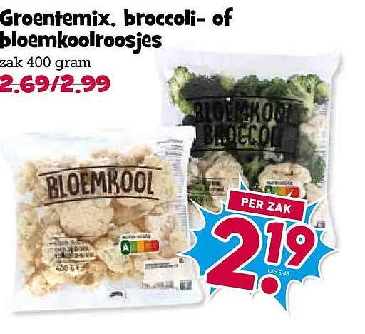 Groentemix, broccoli- of bloemkoolroosjes zak 400 gram