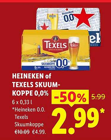 HEINEKEN of TEXELS SKUUM-KOPPE 0,0% 6 x 0,33 l *Heineken 0.0. Texels Skuumkoppe