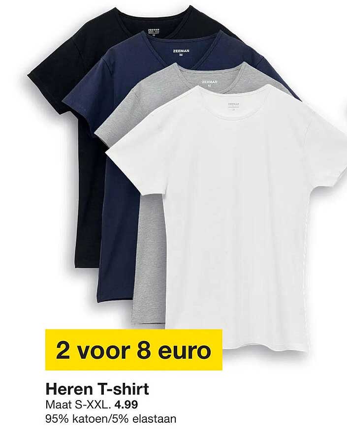 Heren T-shirt 2 voor 8 euro