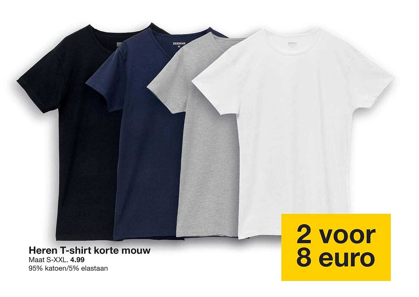 Heren T-shirt korte mouw 2 voor 8 euro
