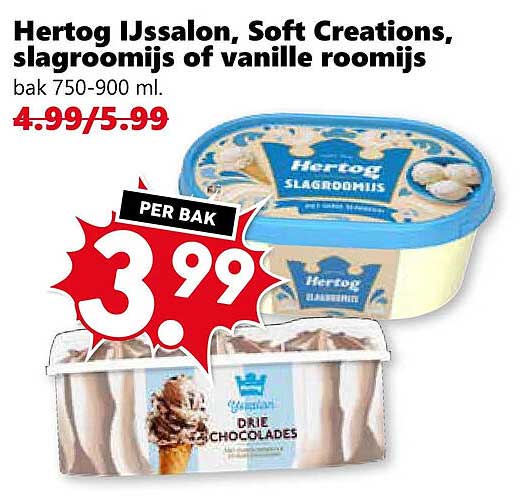 Hertog Ijssalon, Soft Creations, slagroomijs of vanille roomijs