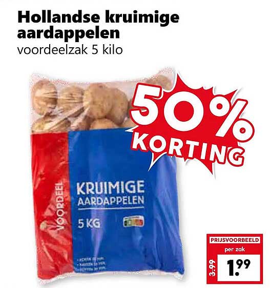 Hollandse kruimige aardappelen voordeelzak 5 kilo 50% KORTING