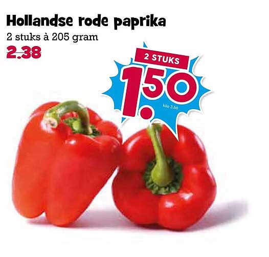 Hollandse rode paprika 2 stuks à 205 gram