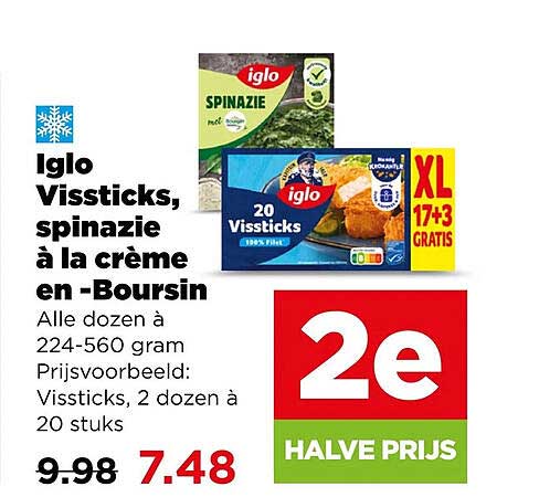 Iglo Vissticks, spinazie à la crème en -Boursin 2e HALVE PRIJS