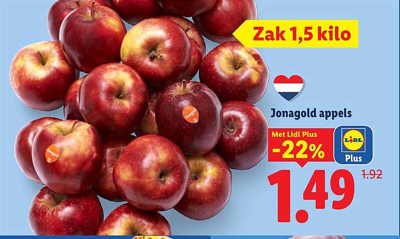 Jonagold appels Zak 1,5 kilo Met Lidl Plus -22%
