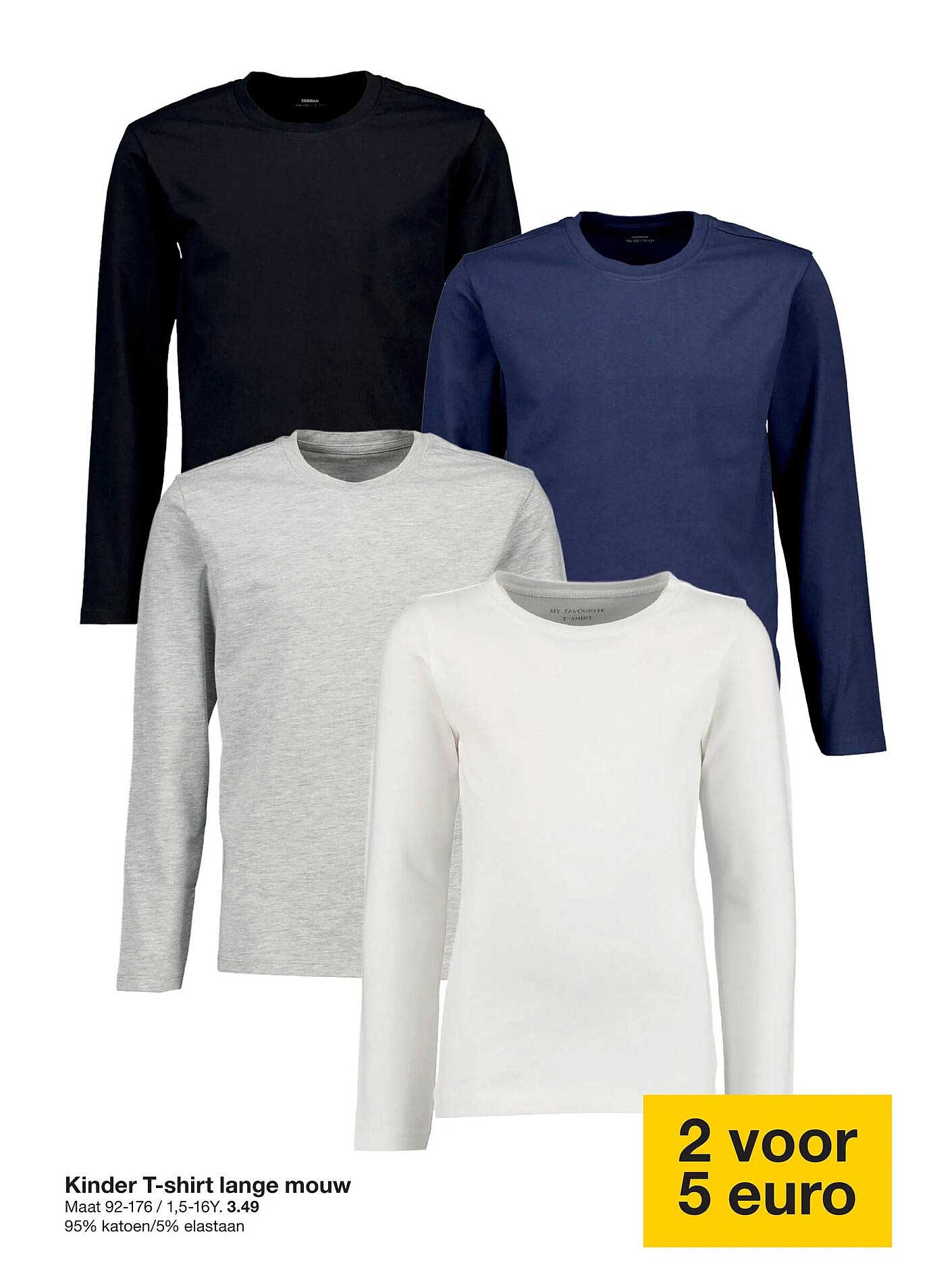 Kinder T-shirt lange mouw 2 voor 5 euro