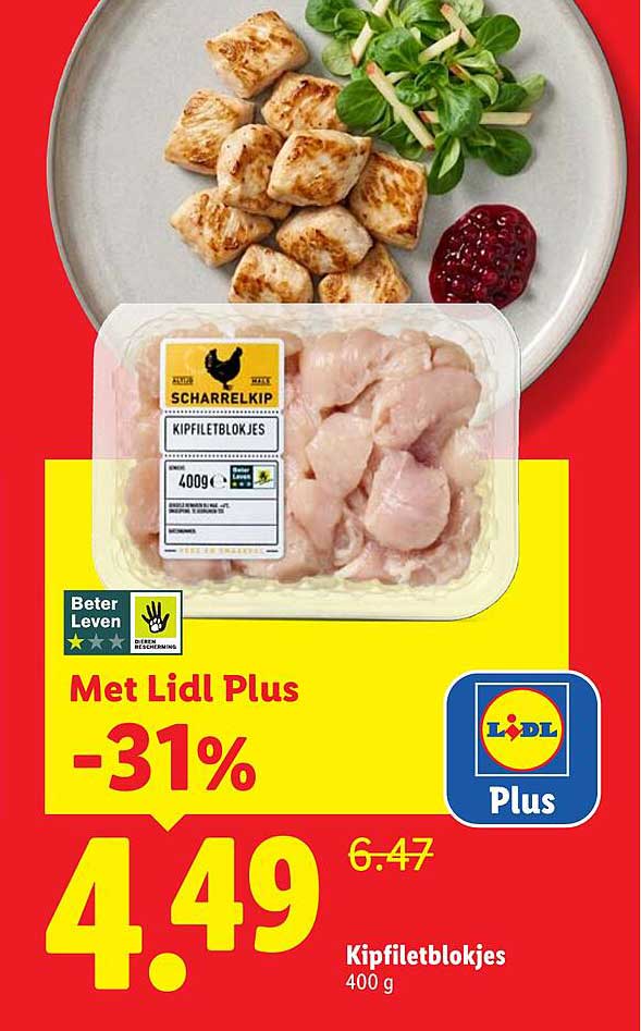 Kipfiletblokjes 400 g Met Lidl Plus -31%