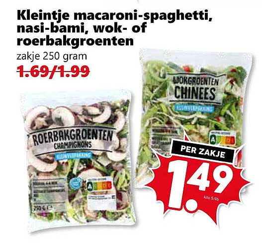 Kleintje macaroni-spaghetti, nasi-bami, wok- of roerbakgroenten