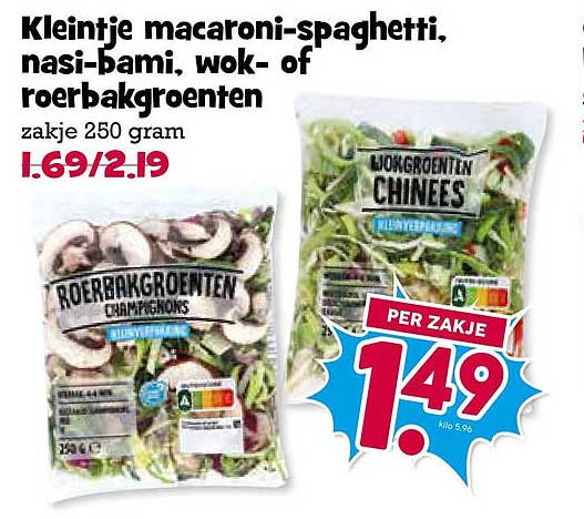 Kleintje macaroni-spaghetti, nasi-bami, wok- of roerbakgroenten zakje 250 gram