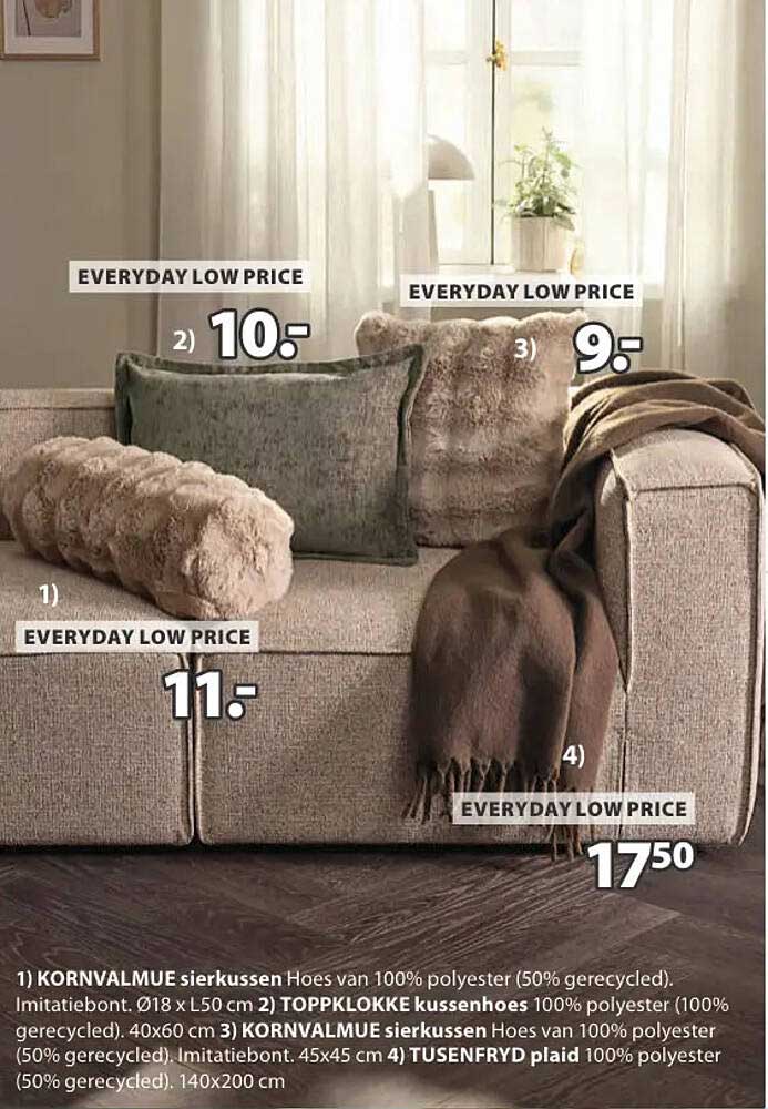 KORNVALMUE sierkussen Hoes van 100% polyester (50% gerecycled). Imitatiebont. Ø18 x L50 cm