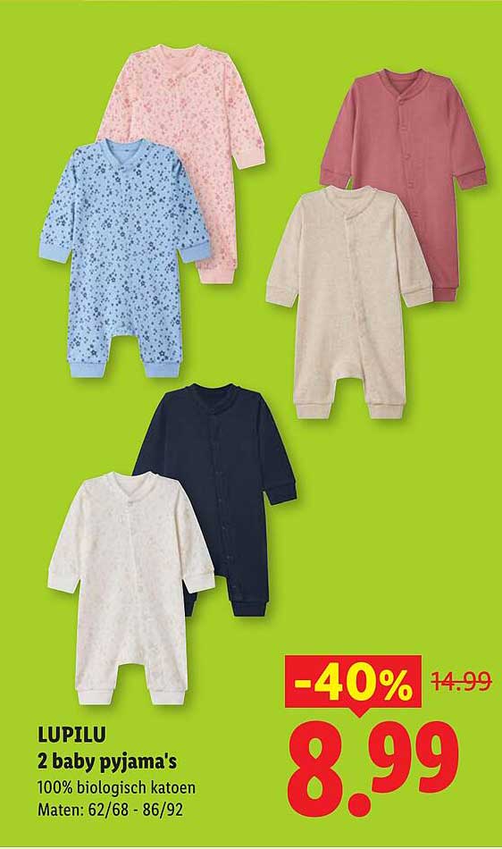 LUPILU 2 baby pyjama's 100% biologisch katoen Maten: 62/68 - 86/92 -40%
