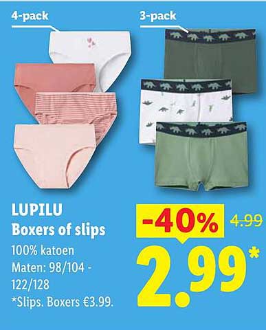 LUPILU Boxers of slips 100% katoen Maten: 98/104 - 122/128 *Slips. Boxers €3.99. -40%