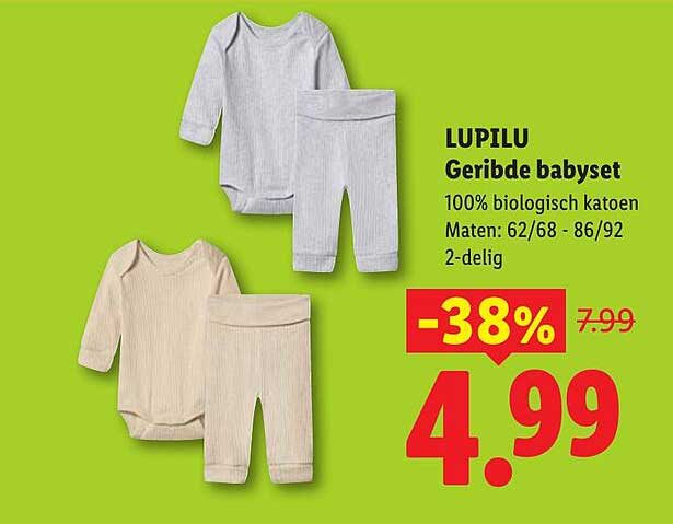 LUPILU Geribde babyset 100% biologisch katoen Maten: 62/68 - 86/92 2-delig -38%