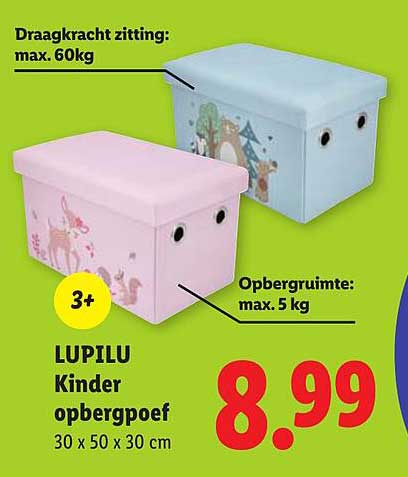 LUPILU Kinder opbergpoef 30 x 50 x 30 cm