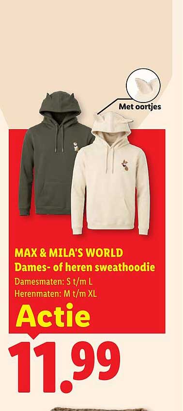 MAX & MILA'S WORLD Dames- of heren sweathoodie Actie