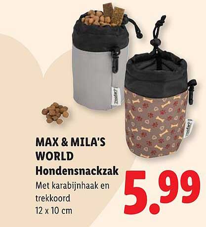 MAX & MILA'S WORLD Hondensnackzak Met karabijnhaak en trekkoord 12 x 10 cm