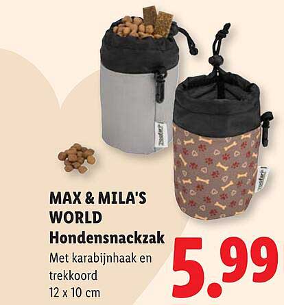 MAX & MILA'S WORLD Hondensnackzak Met karabijnhaak en trekkoord 12 x 10 cm