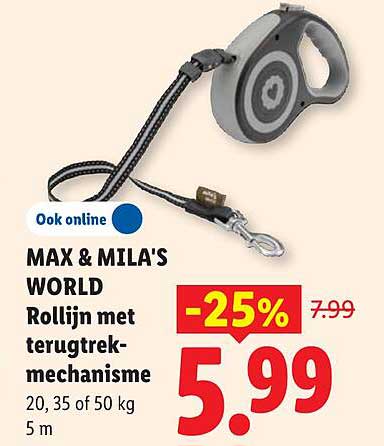 MAX & MILA'S WORLD Rollijn met terugtrek-mechanisme 20, 35 of 50 kg 5 m -25%