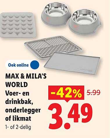 MAX & MILA'S WORLD Voer- en drinkbak, onderlegger of likmat 1- of 2-delig -42%